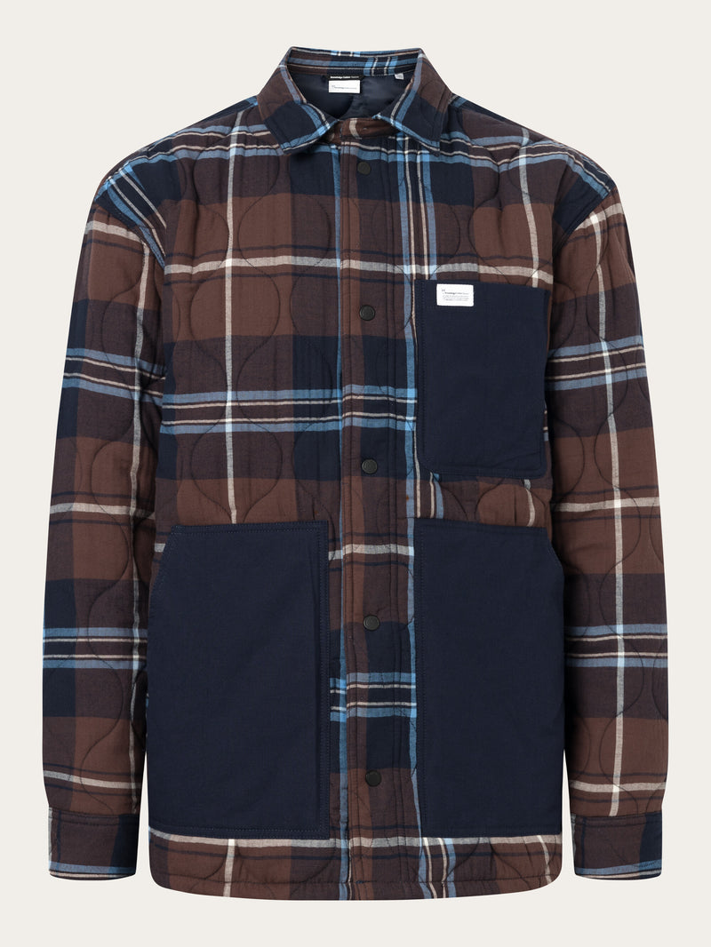 KnowledgeCotton Apparel - MEN Checked quilted oversized overshirt Overshirts 7026 Brown check