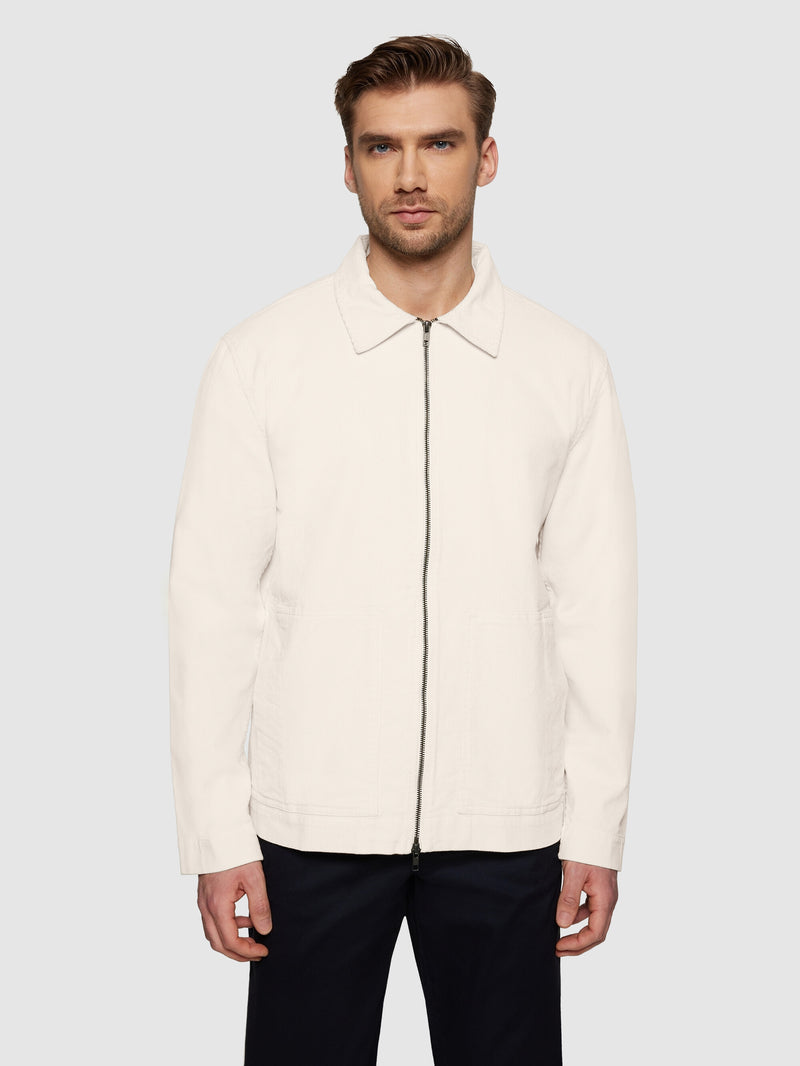 KnowledgeCotton Apparel - MEN Classic 14-wales cotton corduroy zip overshirt - GOTS/Vegan Overshirts 1387 Egret