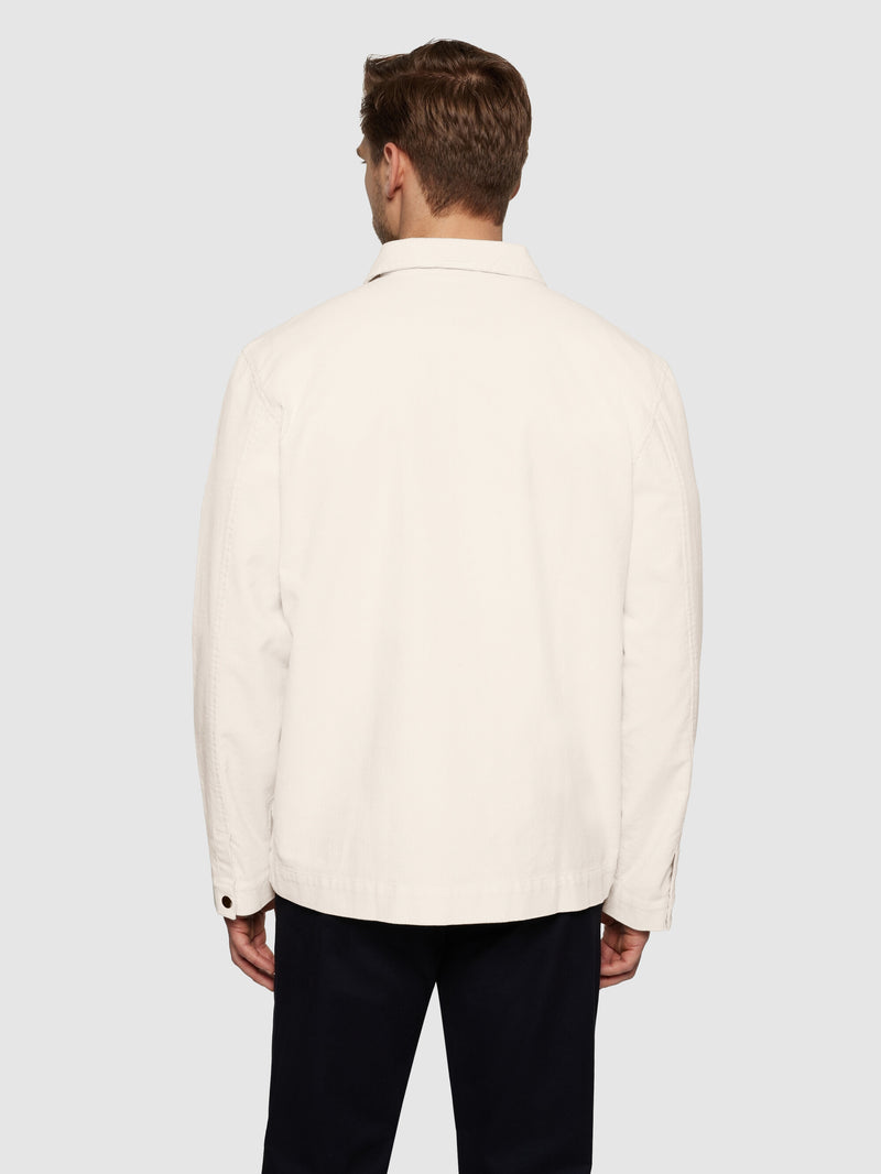 KnowledgeCotton Apparel - MEN Classic 14-wales cotton corduroy zip overshirt - GOTS/Vegan Overshirts 1387 Egret