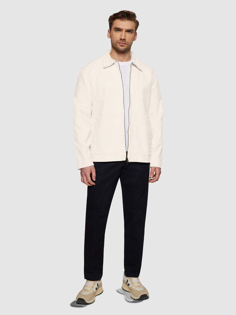 KnowledgeCotton Apparel - MEN Classic 14-wales cotton corduroy zip overshirt - GOTS/Vegan Overshirts 1387 Egret