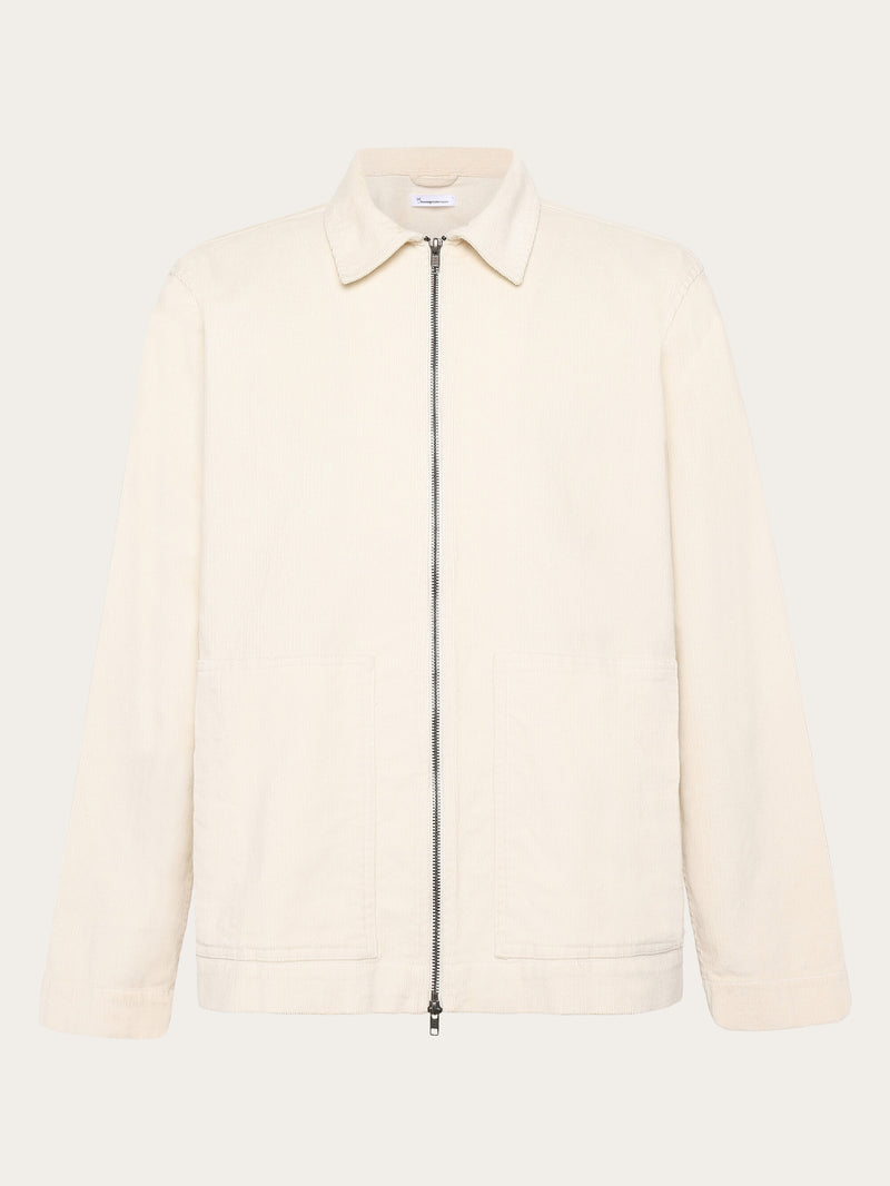 KnowledgeCotton Apparel - MEN Classic 14-wales cotton corduroy zip overshirt - GOTS/Vegan Overshirts 1387 Egret