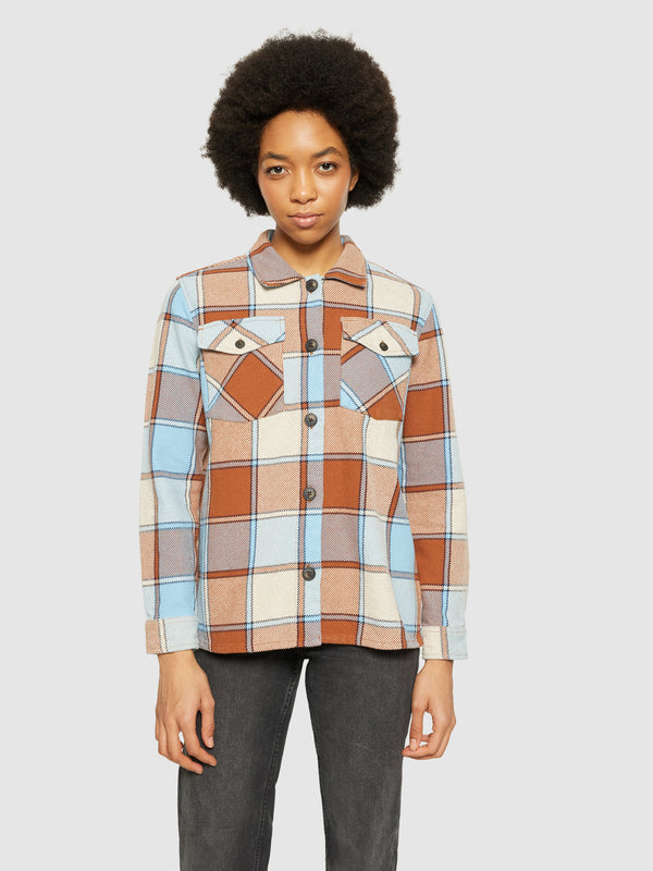 KnowledgeCotton Apparel - WMN Classic checked overshirt - GOTS/Vegan Overshirts 7030 Beige check