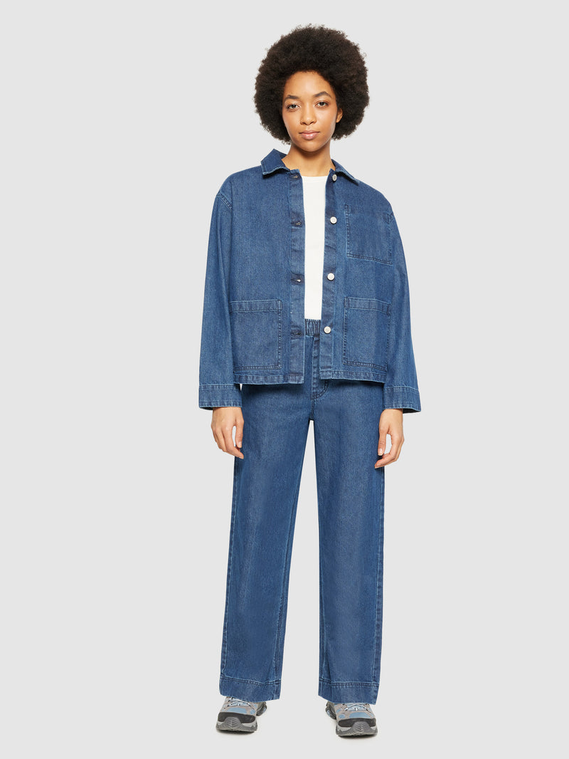 KnowledgeCotton Apparel - WMN Classic denim overshirt - GOTS/Vegan Overshirts 3059 Dark Blue denim