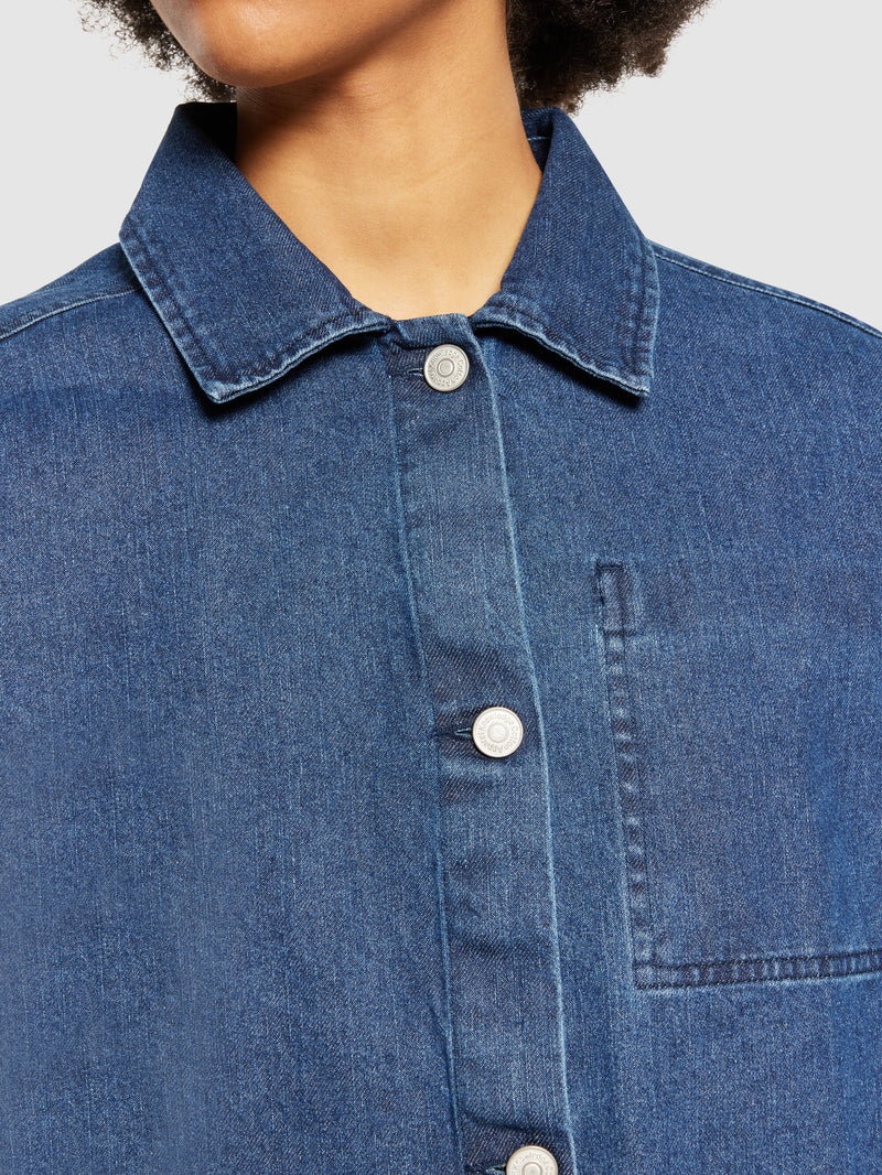 KnowledgeCotton Apparel - WMN Classic denim overshirt - GOTS/Vegan Overshirts 3059 Dark Blue denim