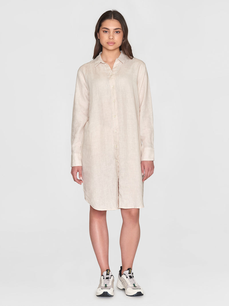 KnowledgeCotton Apparel - WMN Classic linen dress Dresses 1228 Light feather gray