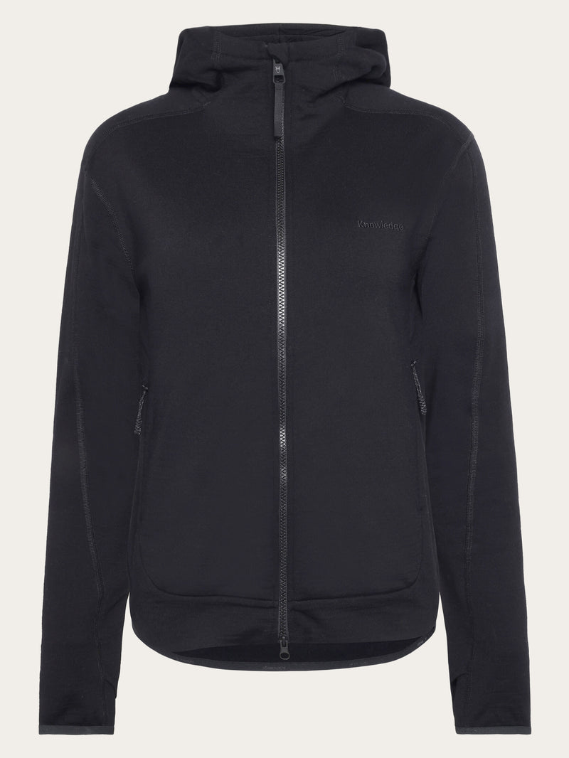 KnowledgeCotton Apparel - WMN Cleaver Wool 320 Fleece hoody - RWS Fleeces 1300 Black Jet