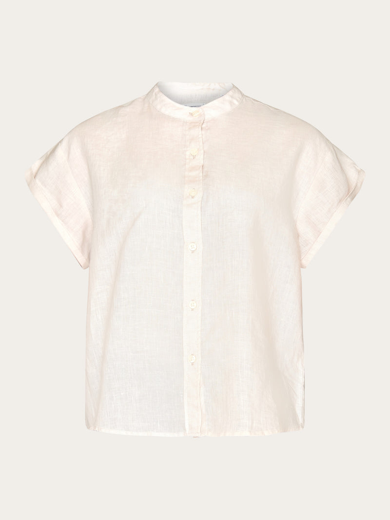 KnowledgeCotton Apparel - WMN Collar stand short sleeve linen shirt Shirts 1228 Light feather gray