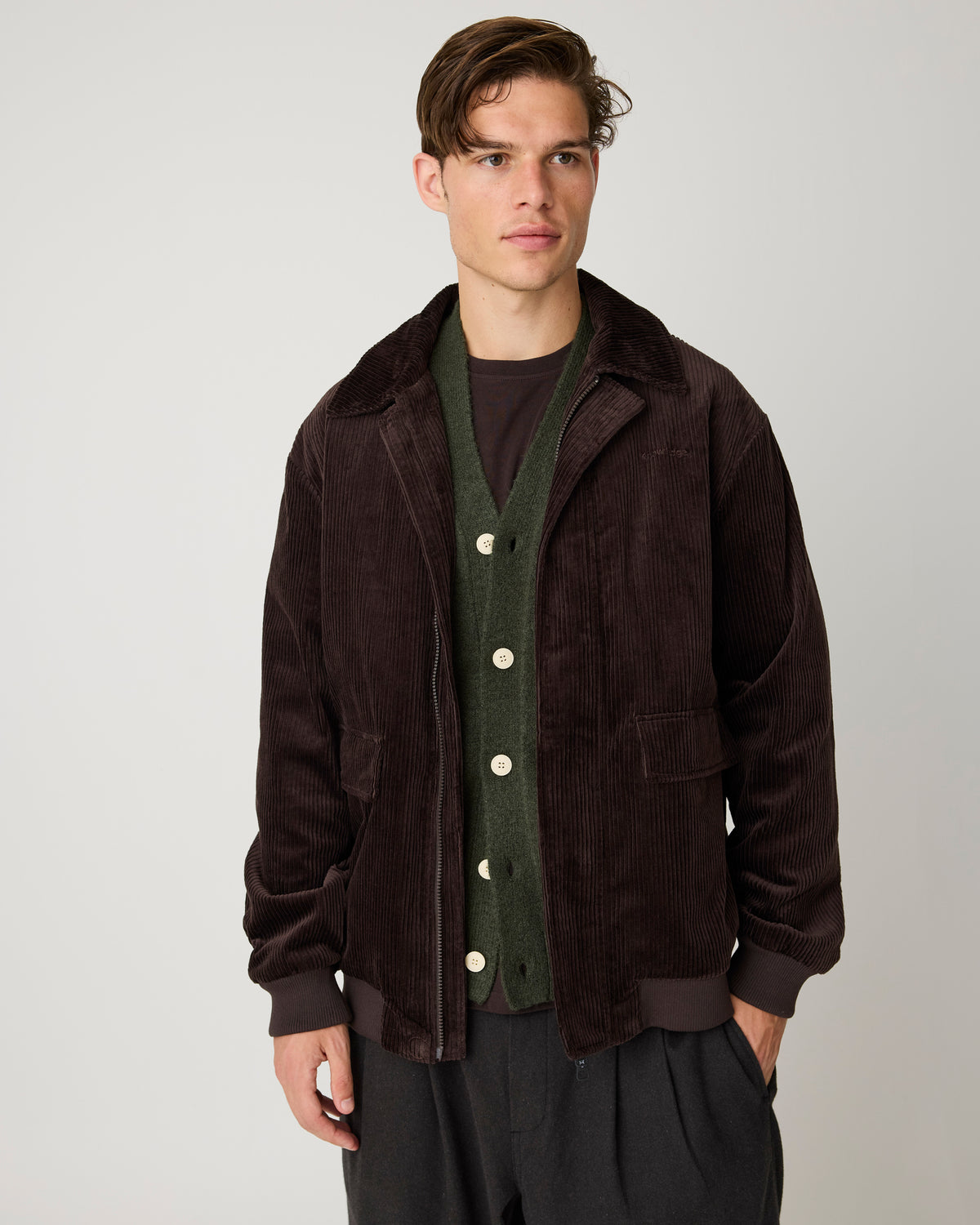 KnowledgeCotton Apparel - MEN Corduroy bomber jacket Jackets 1487 Chocolate Torte