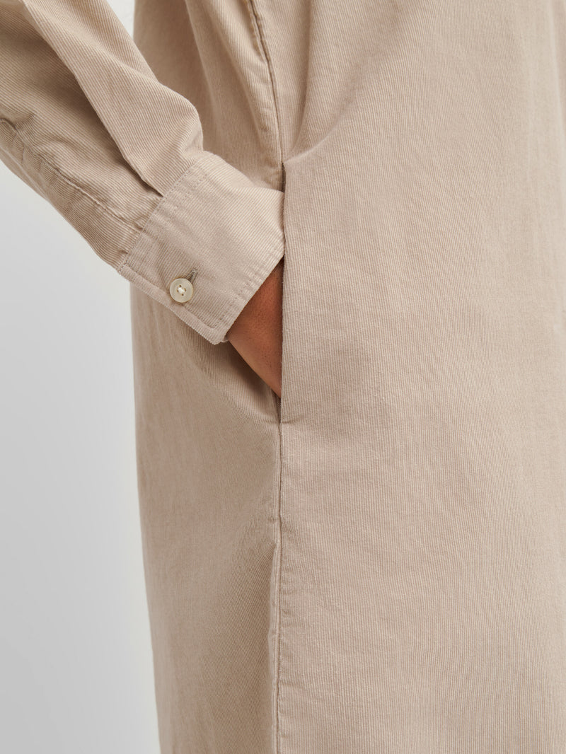 KnowledgeCotton Apparel - WMN Corduroy shirt dress Dresses 1228 Light feather gray