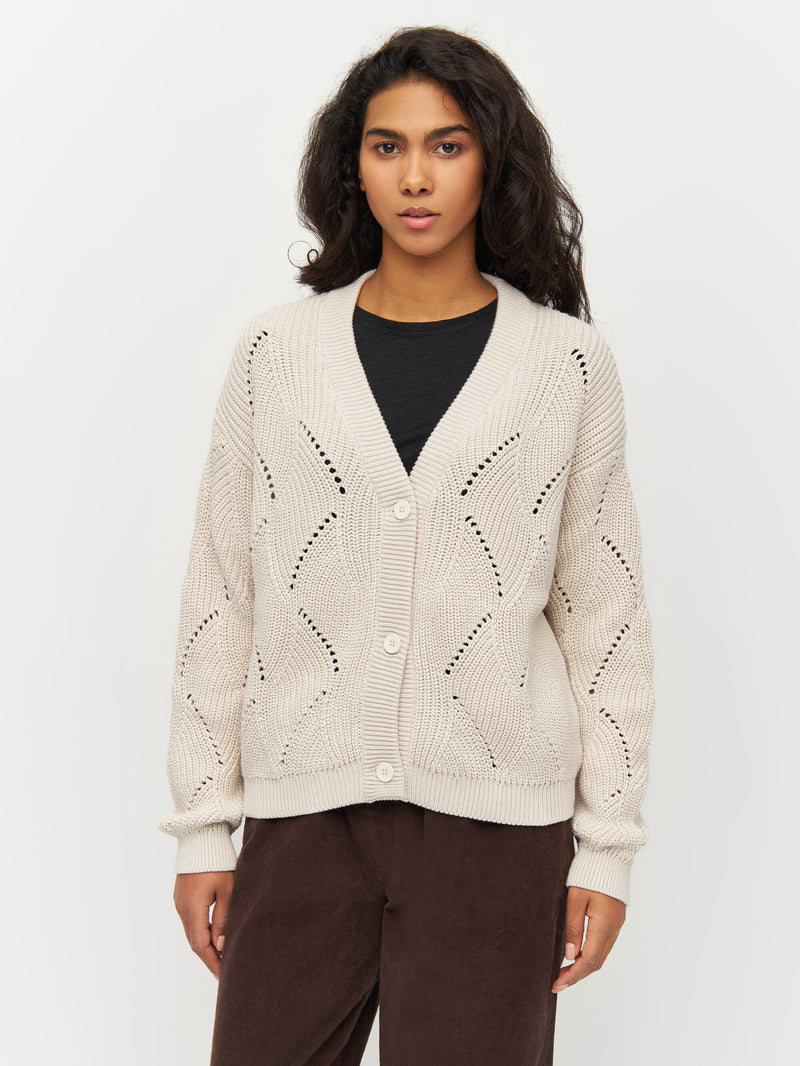 KnowledgeCotton Apparel - WMN Cotton cable knit cardigan Knits 1348 Buttercream