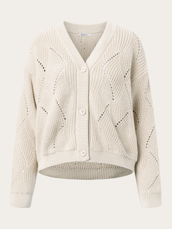KnowledgeCotton Apparel - WMN Cotton cable knit cardigan Knits 1348 Buttercream