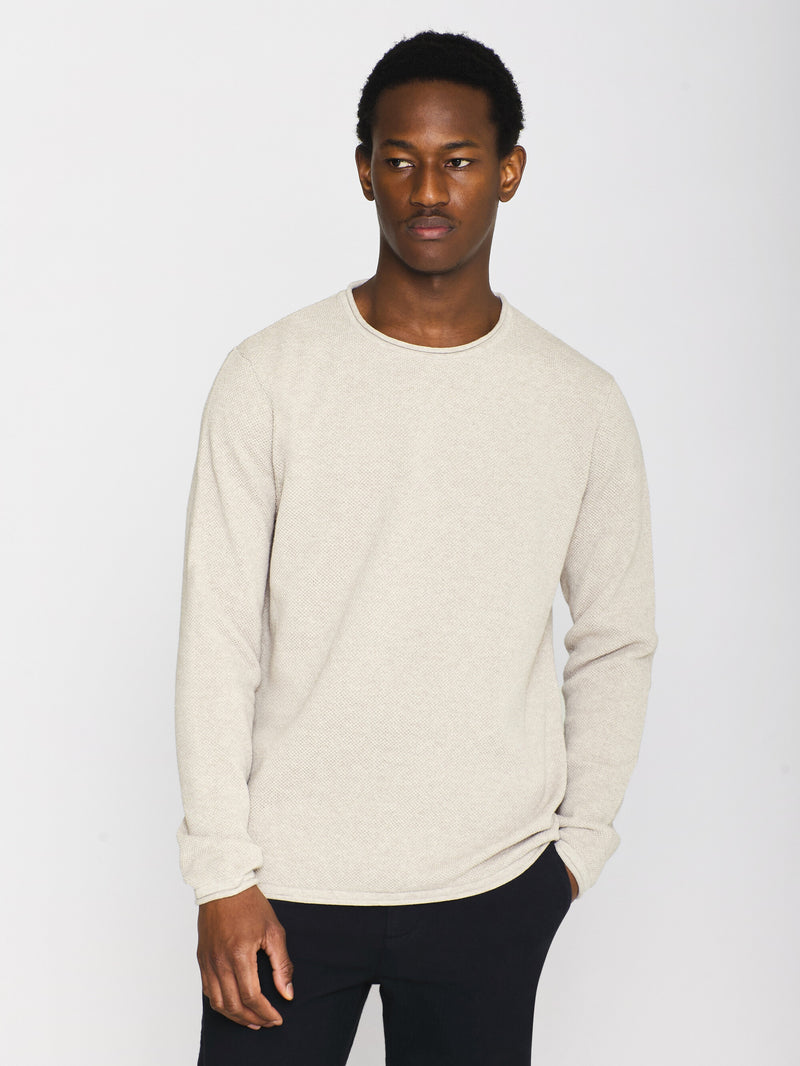 KnowledgeCotton Apparel - MEN Cotton crew neck knit with roll edge Knits 1228 Light feather gray