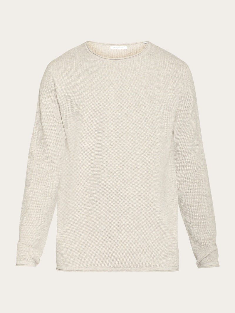 KnowledgeCotton Apparel - MEN Cotton crew neck knit with roll edge Knits 1228 Light feather gray