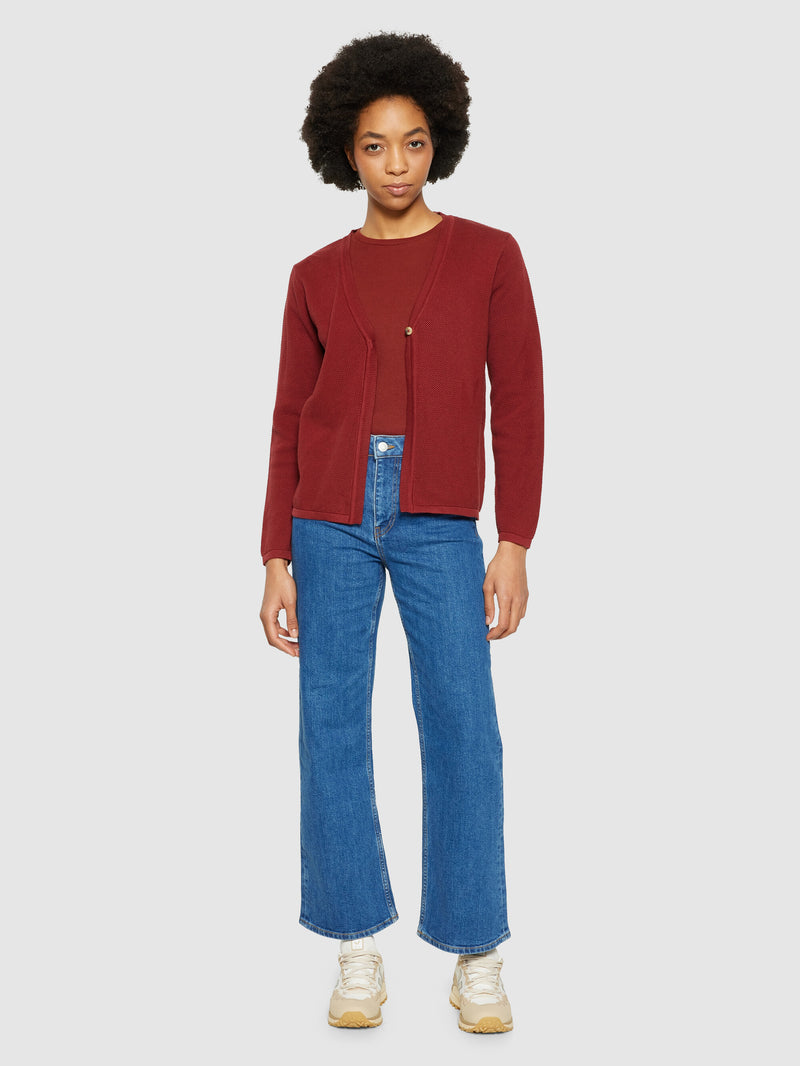 KnowledgeCotton Apparel - WMN Cotton micro bubble cardigan - Regenerative Organic Certified® - GOTS/vegan Knits 1478 Fired Brick