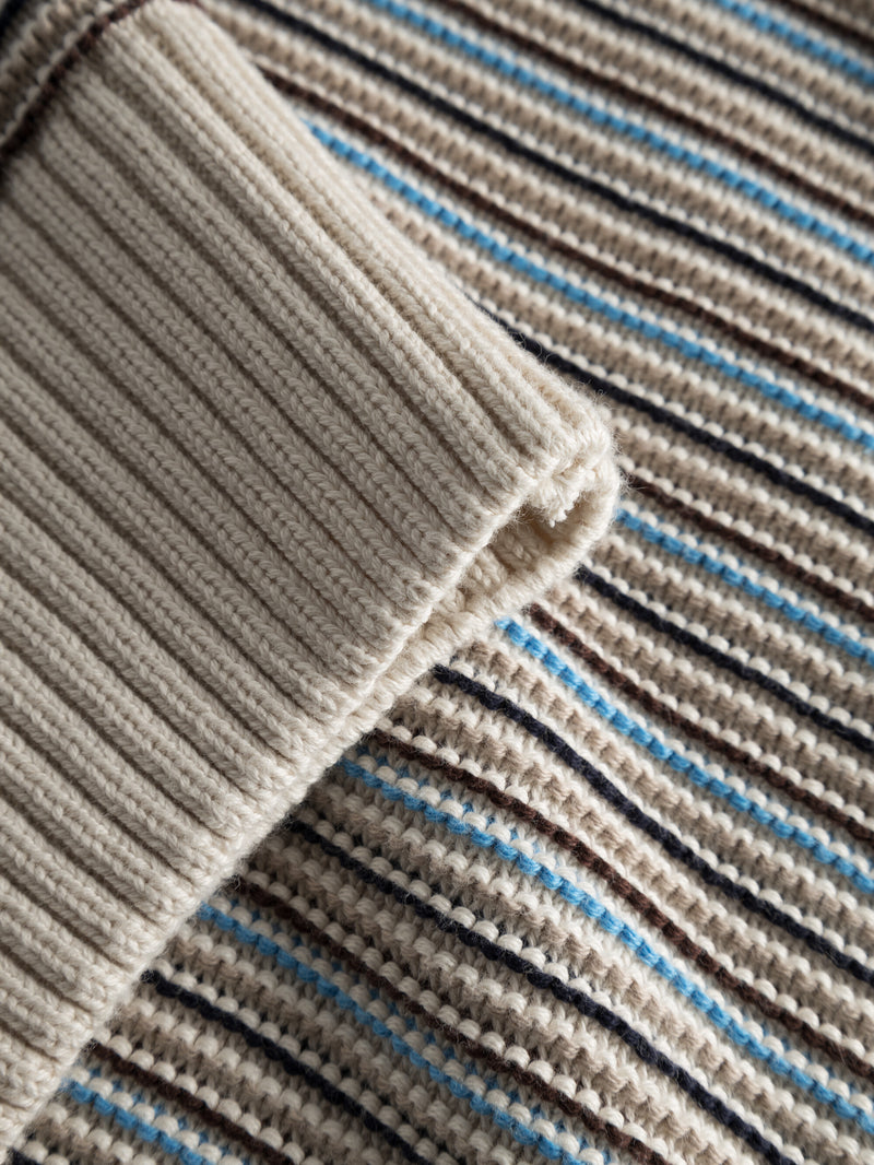 KnowledgeCotton Apparel - MEN Cotton striped knitted crew neck Knits 8030 Beige stripe