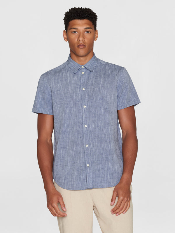 KnowledgeCotton Apparel - MEN Custom fit linen short sleeve shirt Shirts 1001 Total Eclipse
