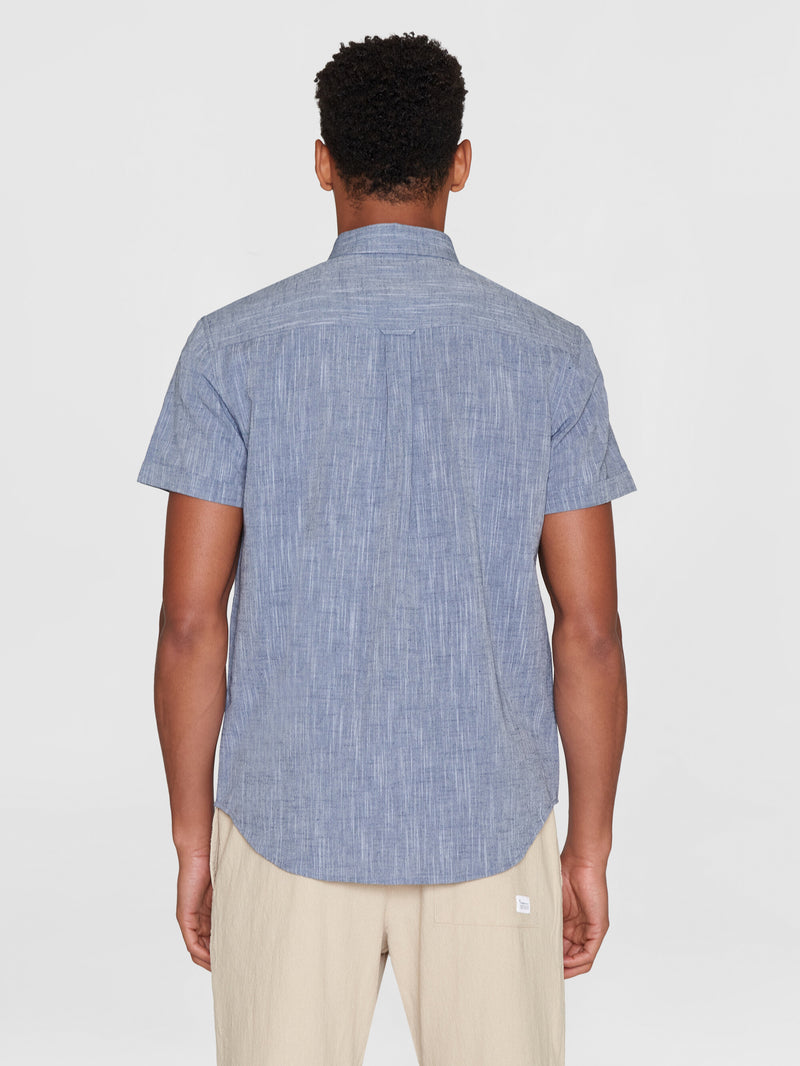 KnowledgeCotton Apparel - MEN Custom fit linen short sleeve shirt Shirts 1001 Total Eclipse