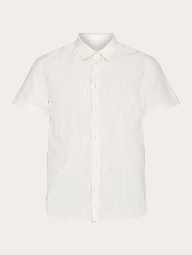 KnowledgeCotton Apparel - MEN Custom fit linen short sleeve shirt Shirts 1228 Light feather gray