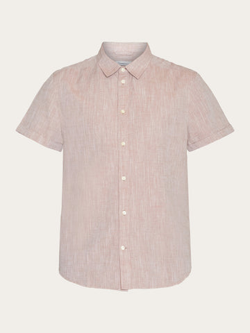 KnowledgeCotton Apparel - MEN Custom fit linen short sleeve shirt Shirts 1437 Chocolate Malt