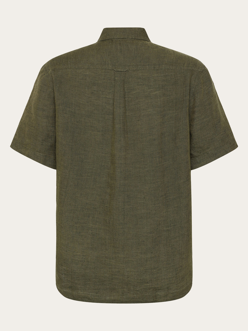 KnowledgeCotton Apparel - MEN Custom fit linen short sleeve shirt Shirts 1068 Burned Olive