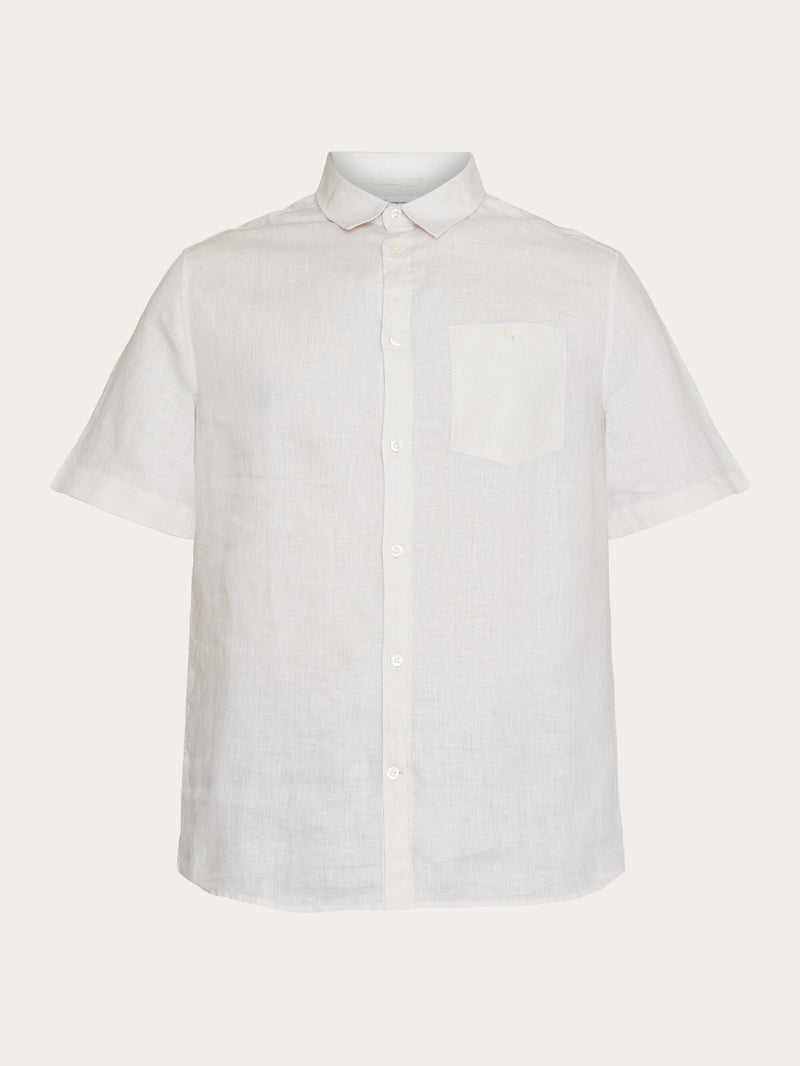 KnowledgeCotton Apparel - MEN Custom fit linen short sleeve shirt Shirts 1228 Light feather gray