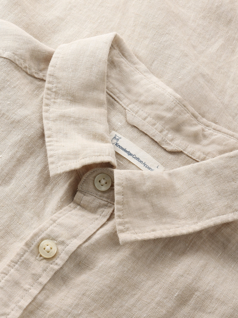 KnowledgeCotton Apparel - MEN Custom fit linen short sleeve shirt Shirts 1449 Yarndyed - Light feather gray