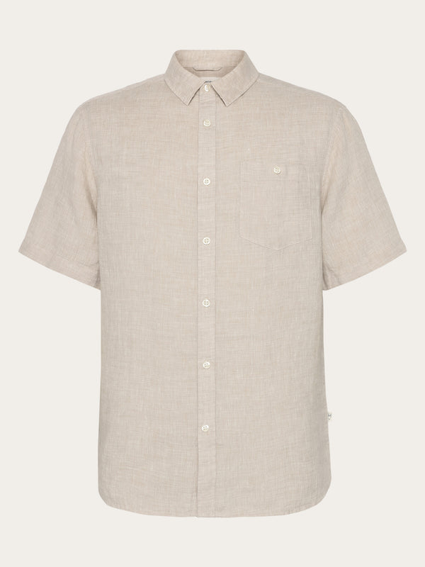 KnowledgeCotton Apparel - MEN Custom fit linen short sleeve shirt Shirts 1449 Yarndyed - Light feather gray