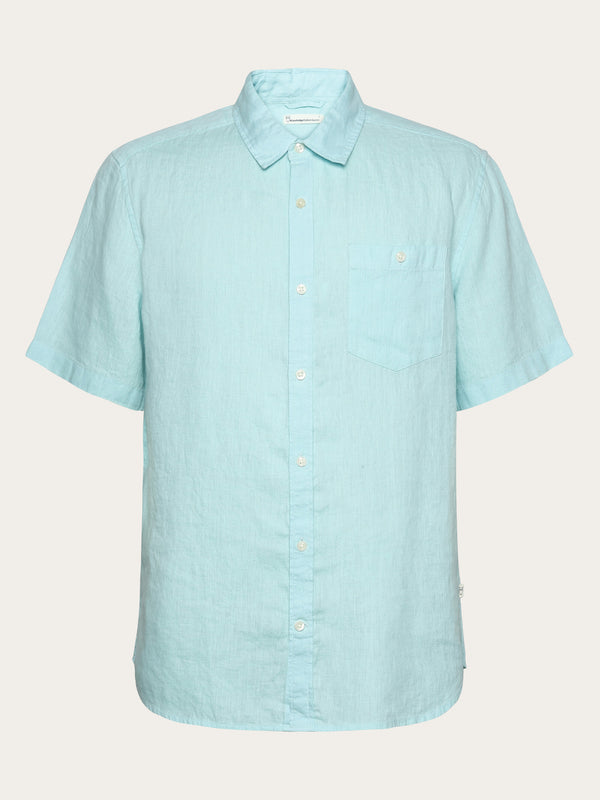 KnowledgeCotton Apparel - MEN Custom fit linen short sleeve shirt Shirts 1480 Aqua-Esque