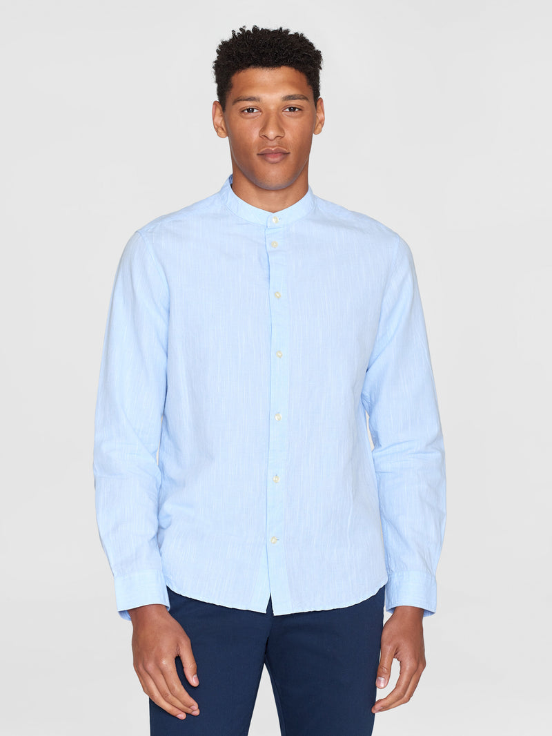 KnowledgeCotton Apparel - MEN Custom fit linen stand collar shirt Shirts 1009 Skyway