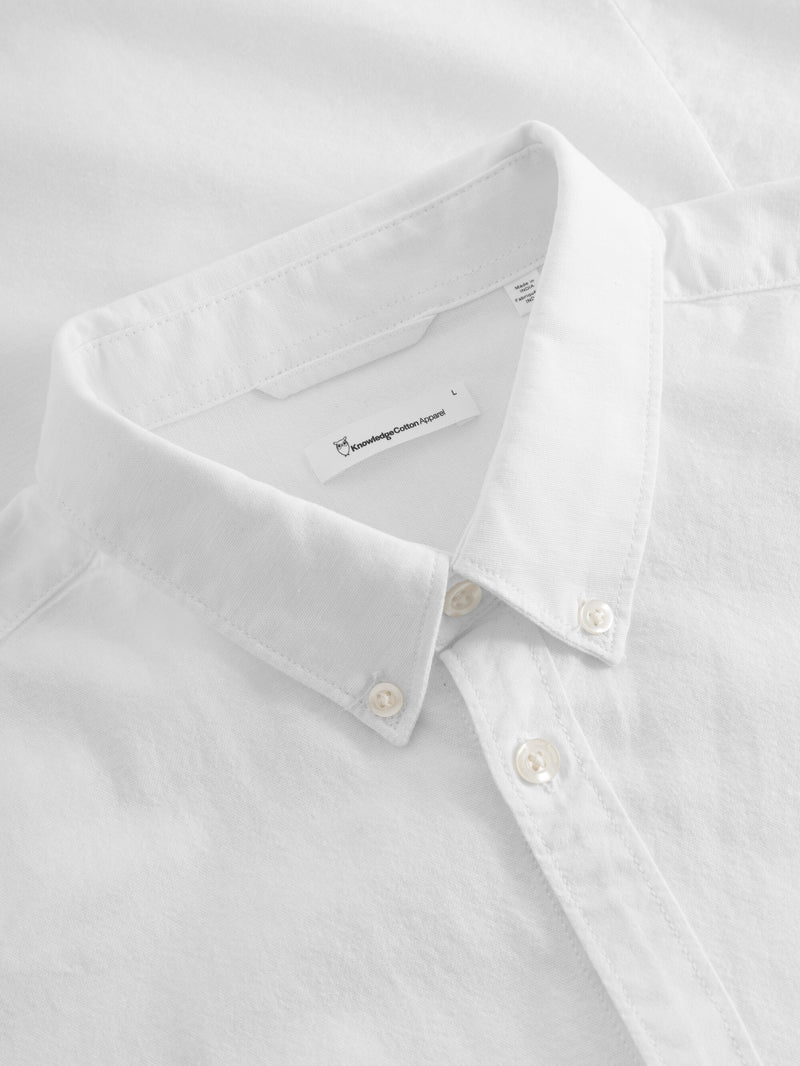 KnowledgeCotton Apparel - MEN Custom tailored fit small owl oxford shirt Shirts 1010 Bright White