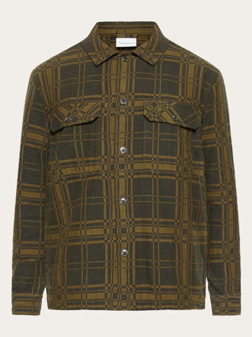 KnowledgeCotton Apparel - MEN Double bonded checkered overshirt - GOTS/Vegan Overshirts 7023 Green check