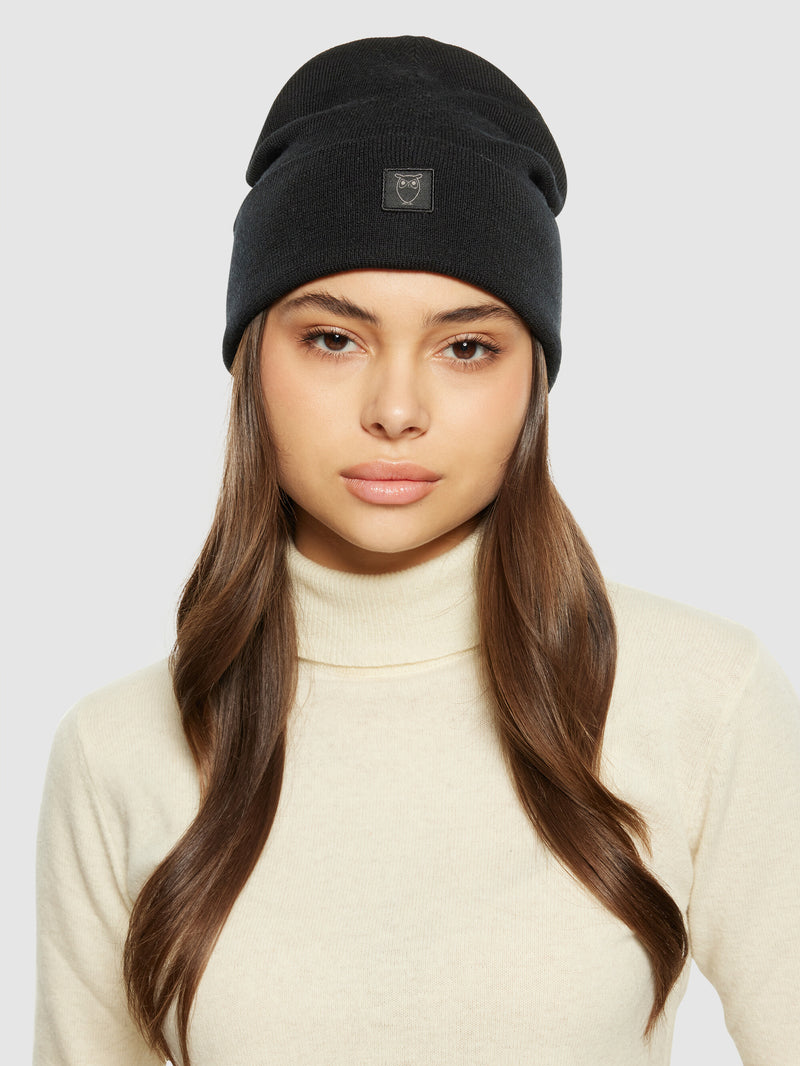 KnowledgeCotton Apparel - UNI Merino Wool Double Layer Beanie RWS Hats 1300 Black Jet
