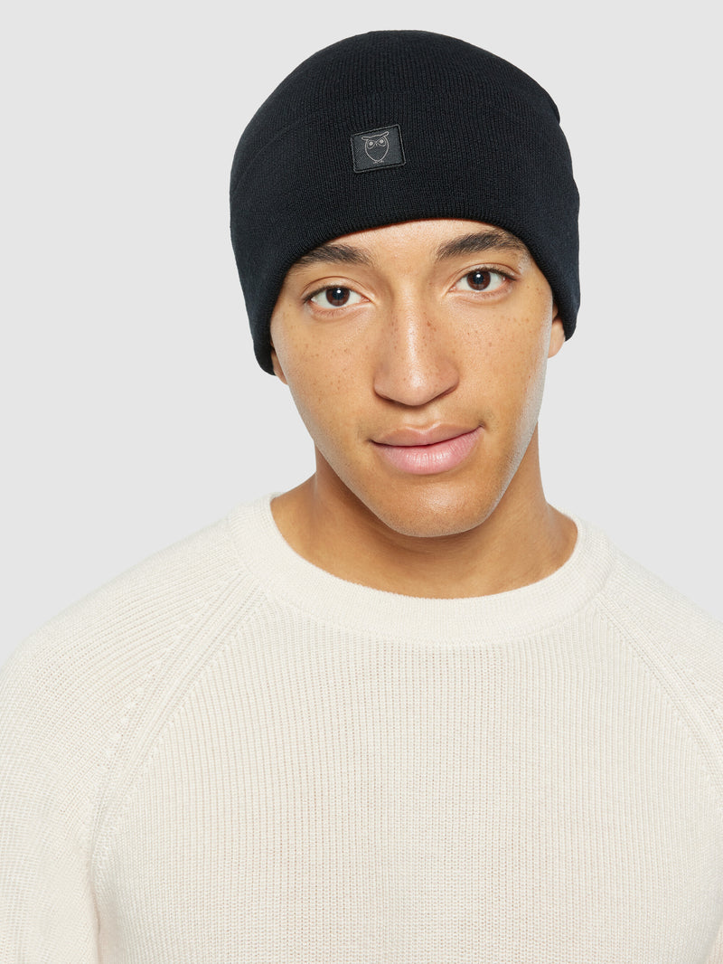 KnowledgeCotton Apparel - UNI Merino Wool Double Layer Beanie RWS Hats 1300 Black Jet