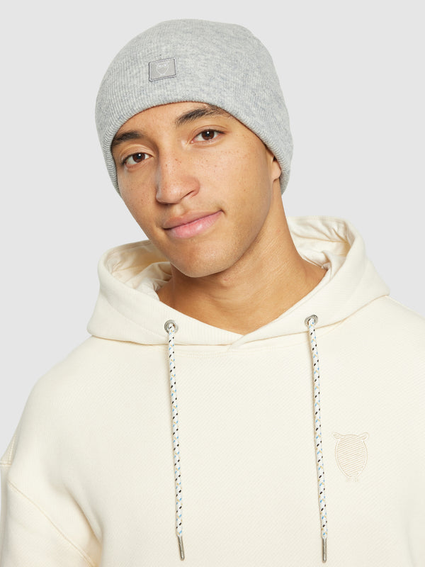 KnowledgeCotton Apparel - UNI Double layer wool beanie Hats 1012 Grey Melange