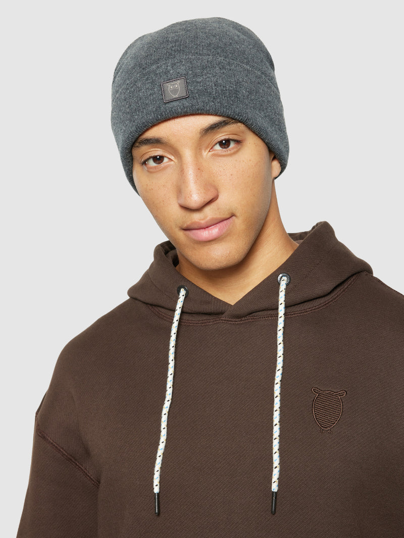 KnowledgeCotton Apparel - UNI Double layer wool beanie Hats 1073 Dark Grey Melange