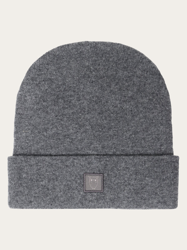 KnowledgeCotton Apparel - UNI Double layer wool beanie Hats 1073 Dark Grey Melange
