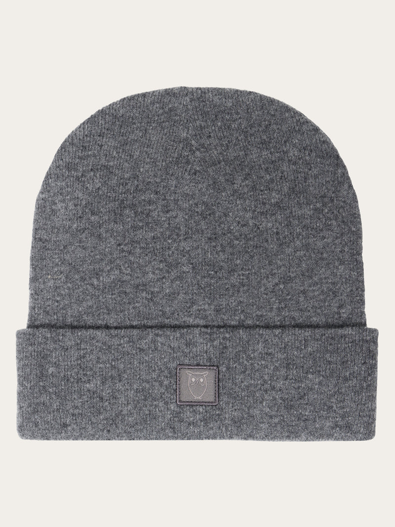 KnowledgeCotton Apparel - UNI Double layer wool beanie Hats 1073 Dark Grey Melange