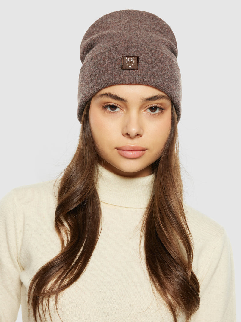 KnowledgeCotton Apparel - UNI Double layer wool beanie Hats 1243 Demitasse (brown)