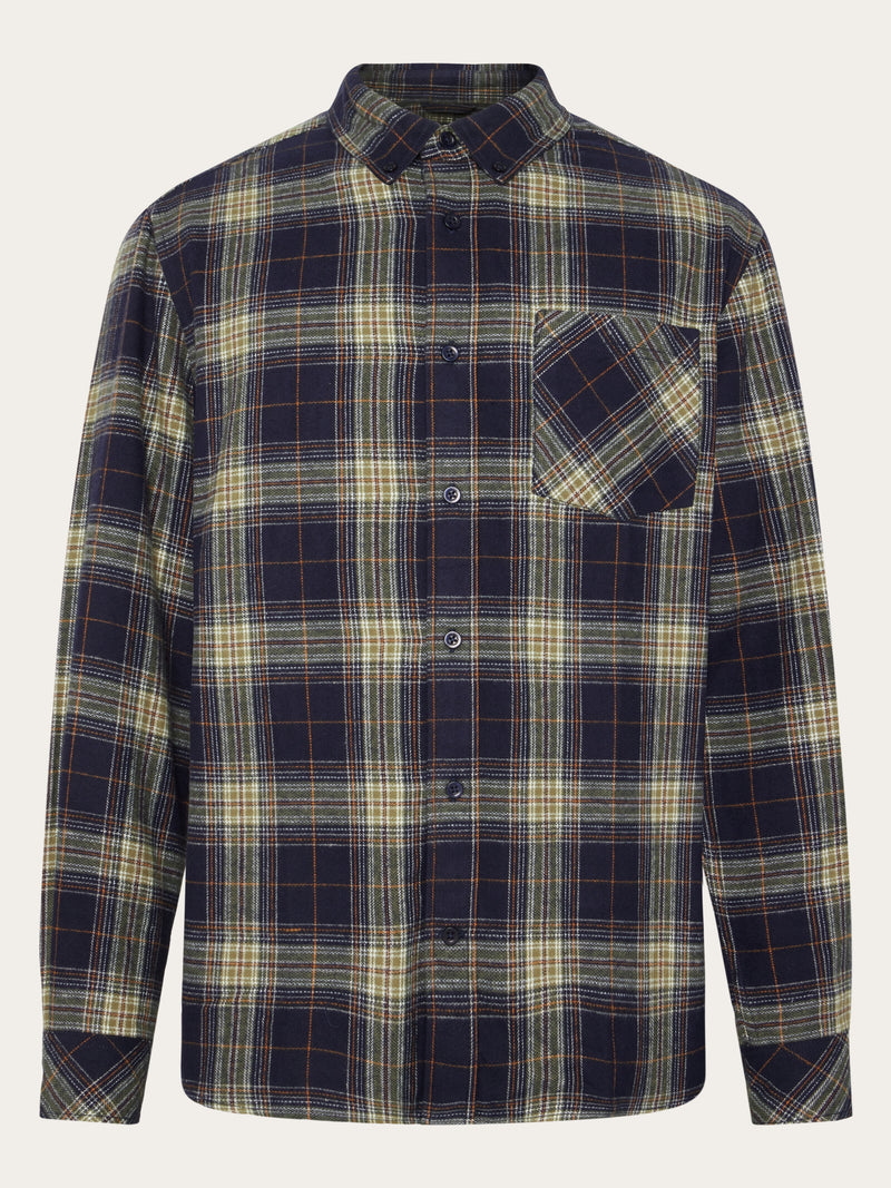 KnowledgeCotton Apparel - MEN Dune regular check flannel shirt Shirts 7021 blue check