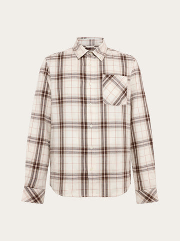 KnowledgeCotton Apparel - MEN Dune regular check flannel shirt Shirts 7033 Creme check