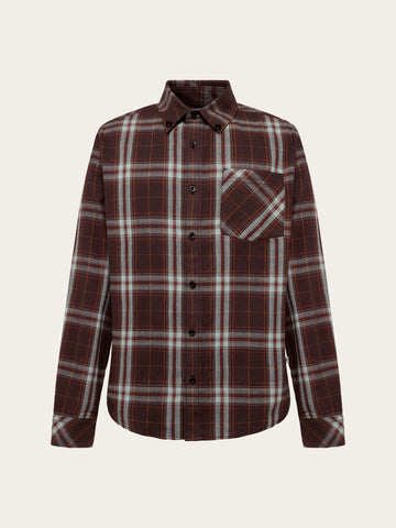 KnowledgeCotton Apparel - MEN Dune regular check flannel shirt Shirts 7035 Dark Brown check