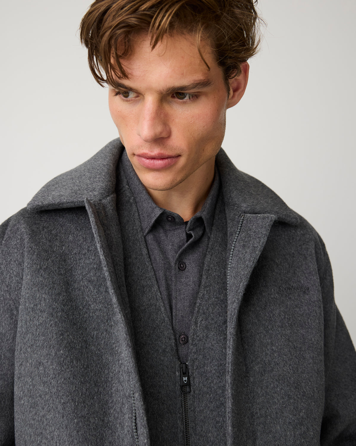 KnowledgeCotton Apparel - MEN Dune regular flannel shirt Shirts 1073 Dark Grey Melange
