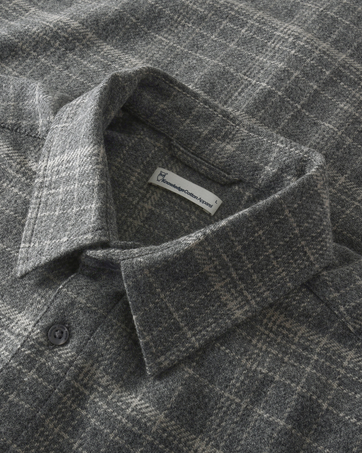 KnowledgeCotton Apparel - MEN Dune regular merino check shirt Shirts 7031 Grey check