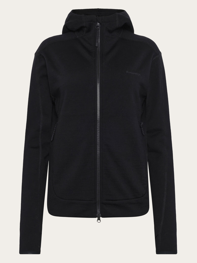 KnowledgeCotton Apparel - WMN Dynamic wool fleece hoodie Fleeces 1300 Black Jet
