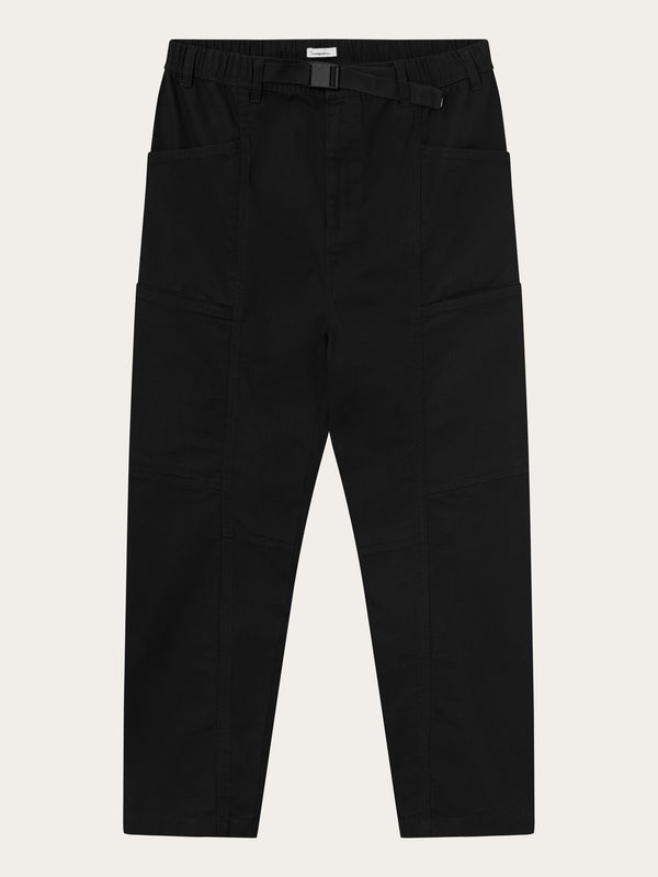 KnowledgeCotton Apparel - MEN ELM carrot canvas belt pants Pants 1300 Black Jet
