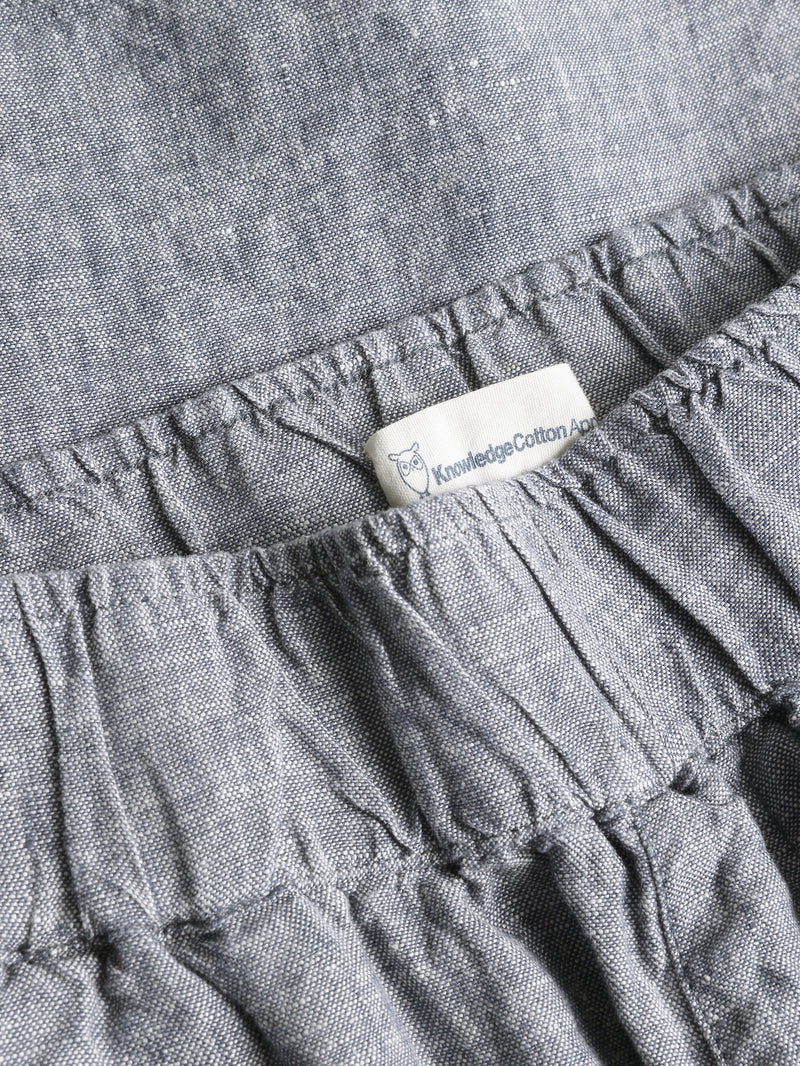 KnowledgeCotton Apparel - WMN EVE culotte high-rise wide linen shorts - GOTS/Vegan Shorts 1226 Vintage Indigo