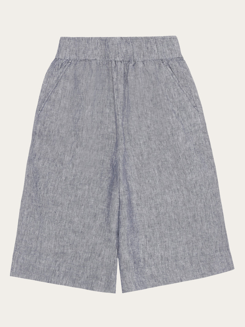 KnowledgeCotton Apparel - WMN EVE culotte high-rise wide linen shorts - GOTS/Vegan Shorts 1226 Vintage Indigo