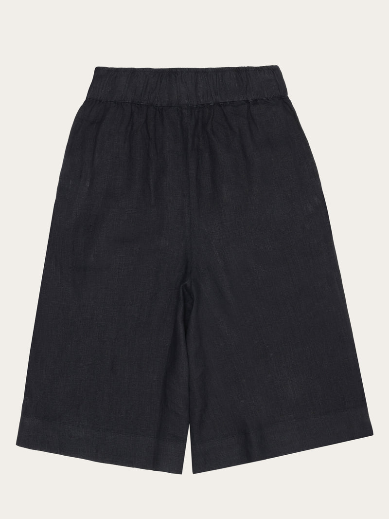 KnowledgeCotton Apparel - WMN EVE culotte high-rise wide linen shorts - GOTS/Vegan Shorts 1300 Black Jet