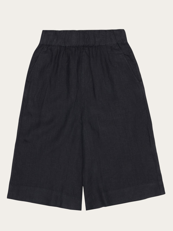 KnowledgeCotton Apparel - WMN EVE culotte high-rise wide linen shorts - GOTS/Vegan Shorts 1300 Black Jet