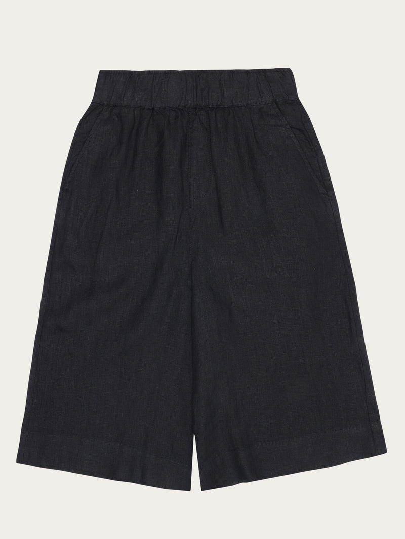 KnowledgeCotton Apparel - WMN EVE culotte high-rise wide linen shorts - GOTS/Vegan Shorts 1300 Black Jet